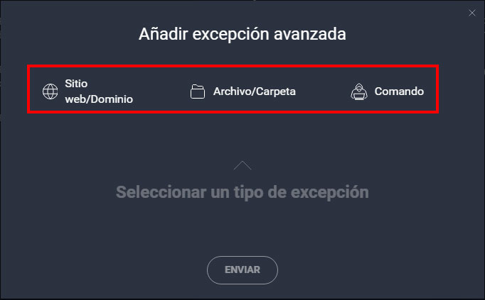 Añadir una excepción avanzada en el antivirus AVG desde un sitio web, una carpeta o un comando.