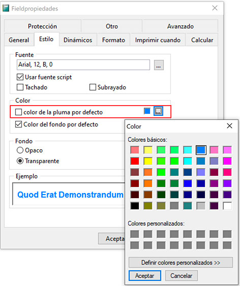 Seleccionar el color del texto en un formato de impresión en ClassicGes.